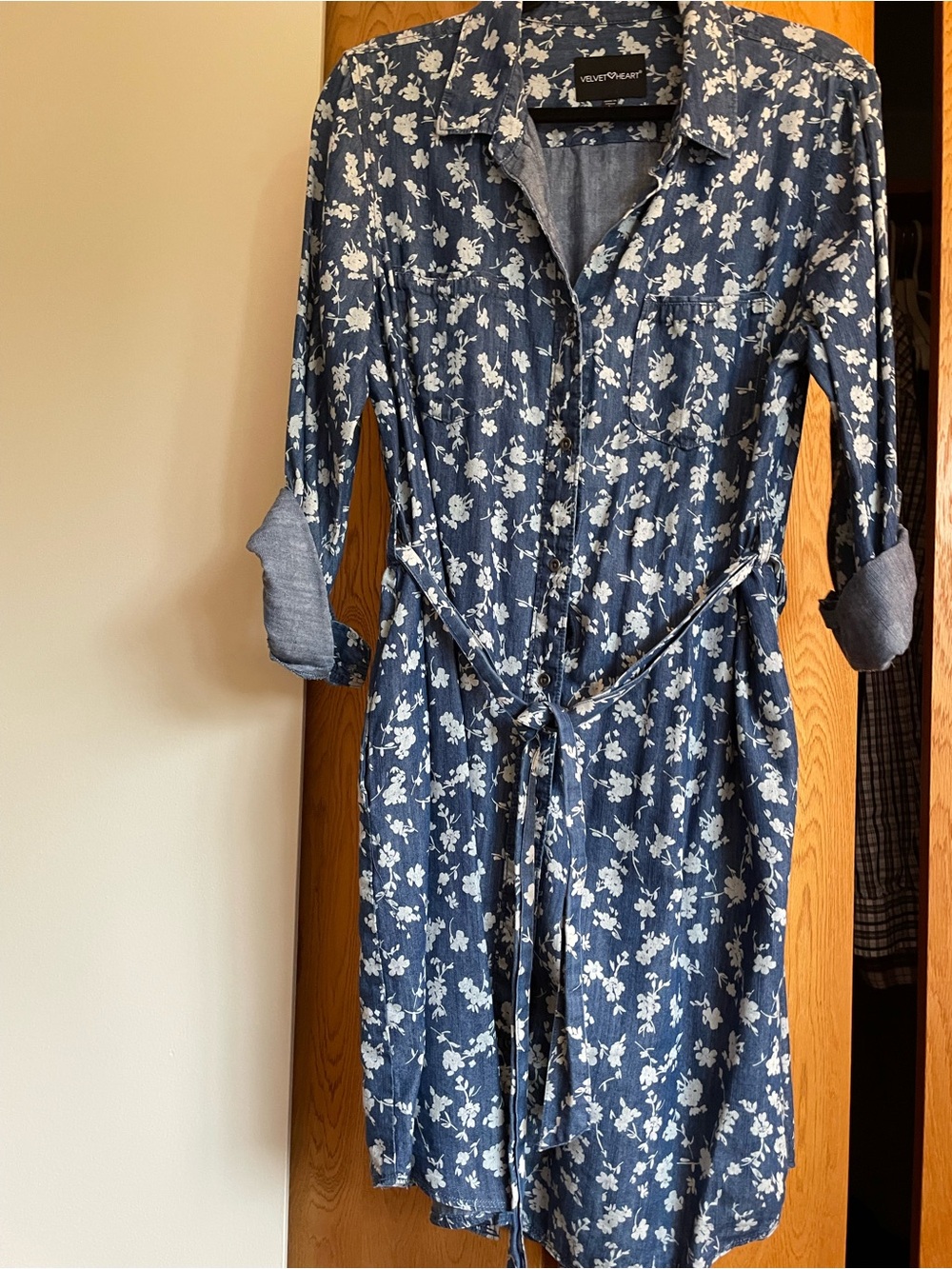 VELVET HEART Denim Floral Shirt Dress